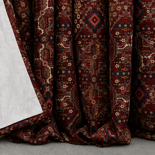 Warm Red Persian-Rug Inspired Velvet Curtains