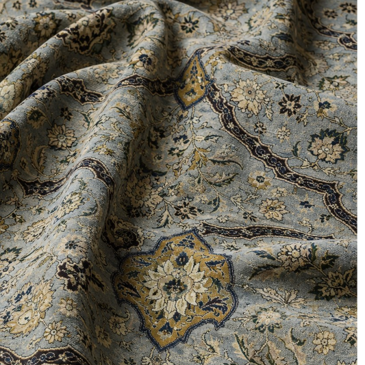 Sapphire-Blue Ogee Velvet Roman Blind
