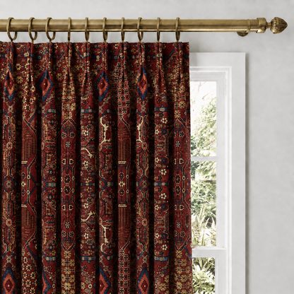 Warm Red Persian-Rug Inspired Velvet Curtains