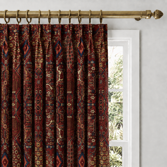 Warm Red Persian-Rug Inspired Velvet Curtains