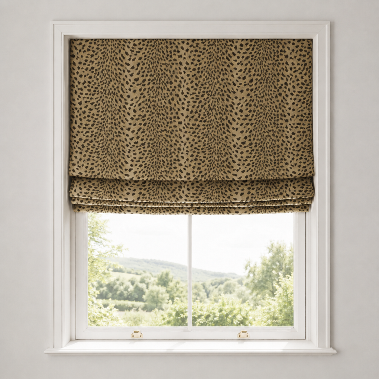 Golden Cheetah-Print Velvet Roman Blind