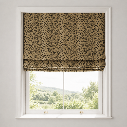 Golden Cheetah-Print Velvet Roman Blind