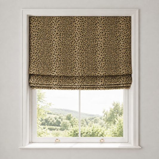 Golden Cheetah-Print Velvet Roman Blind