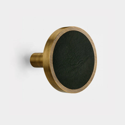Brass & Green Leather Curtain Tie Backs