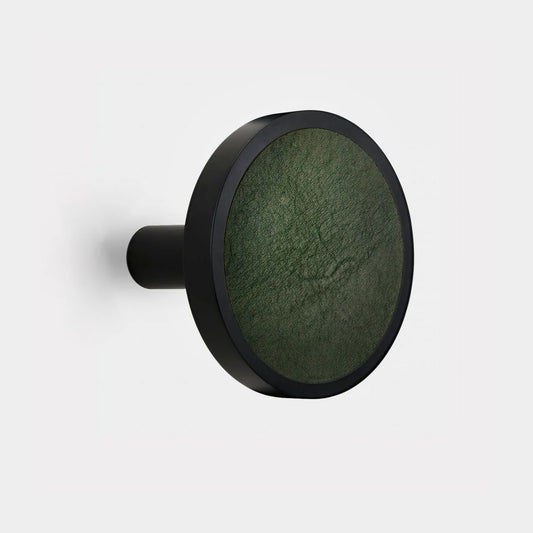 Brass & Green Leather Curtain Tie Backs