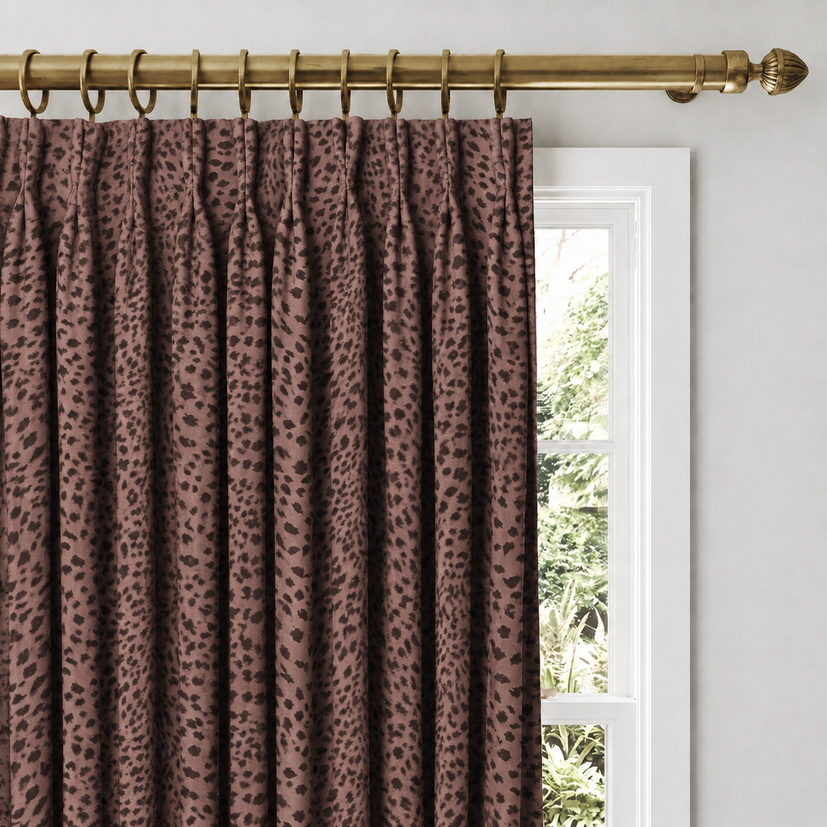 Rose-Brown Cheetah-Print Velvet Curtains