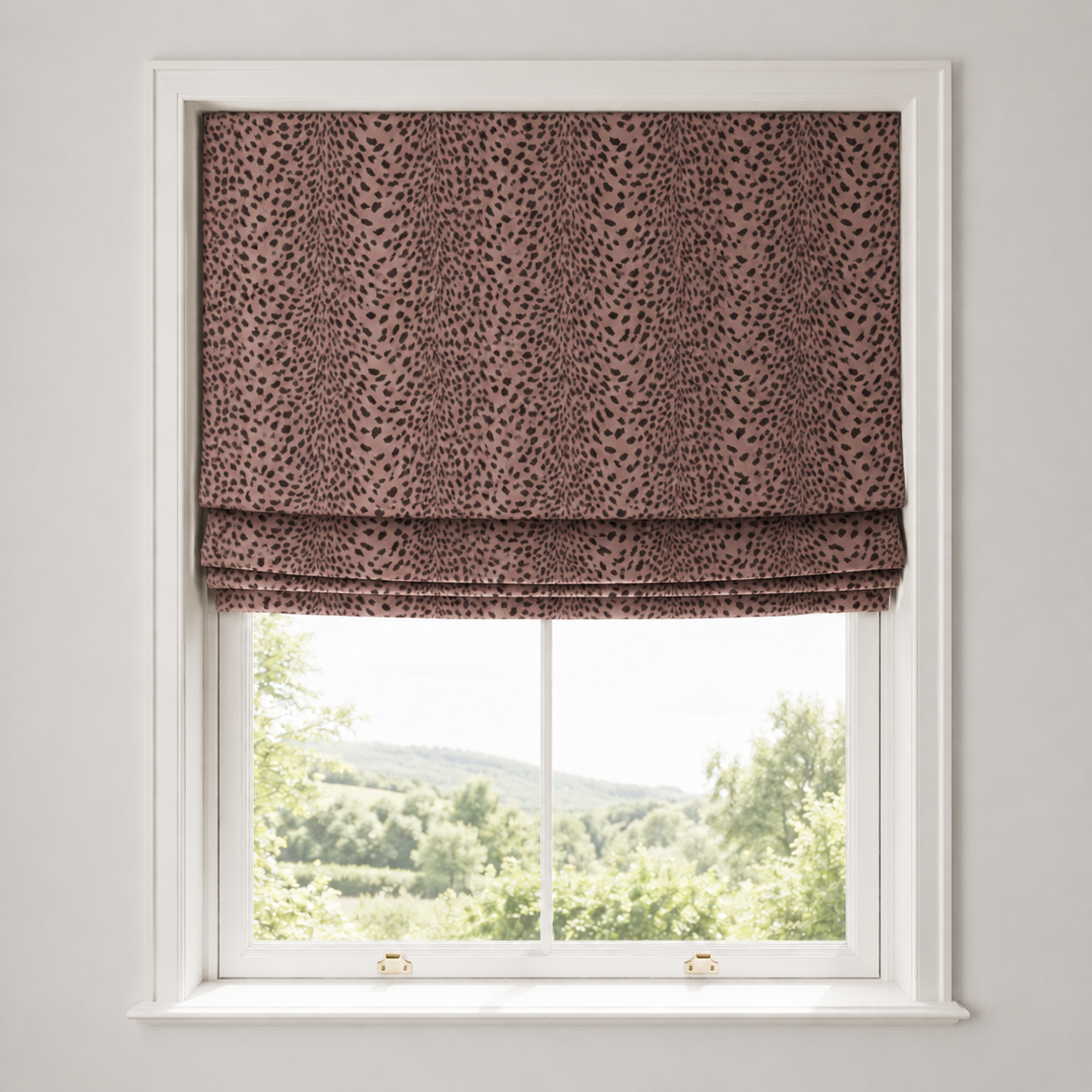 Rose-Brown Cheetah-Print Velvet Roman Blind