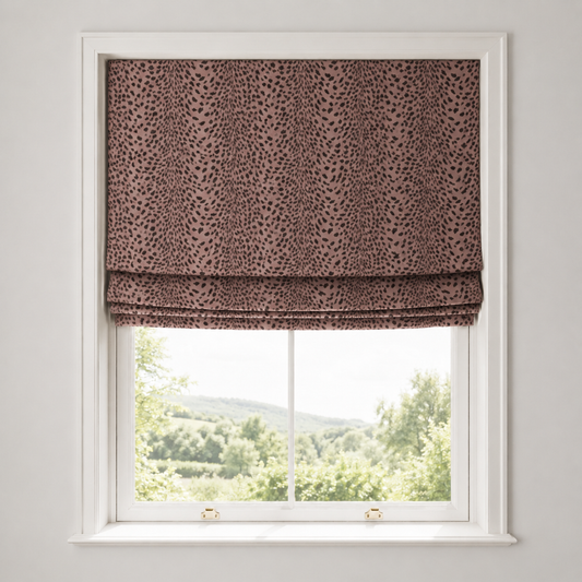 Rose-Brown Cheetah-Print Velvet Roman Blind