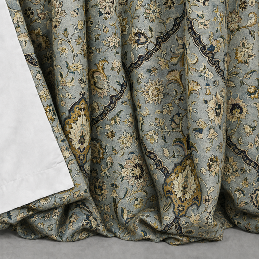 Sapphire-Blue Ogee Velvet Curtains