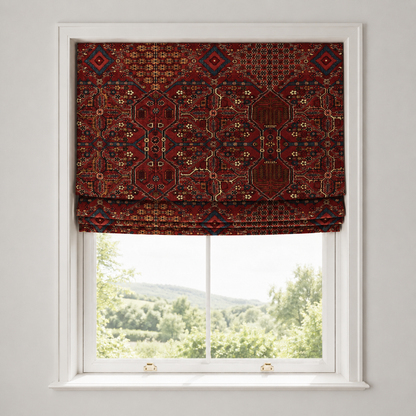 Warm Red Persian-Rug Inspired Velvet Roman Blind
