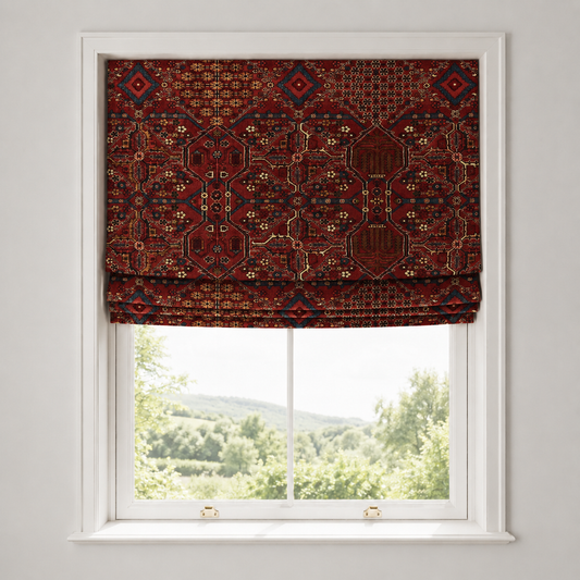 Warm Red Persian-Rug Inspired Velvet Roman Blind