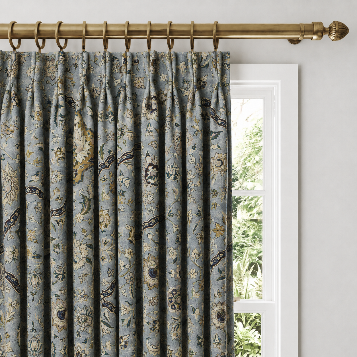 Sapphire-Blue Ogee Velvet Curtains