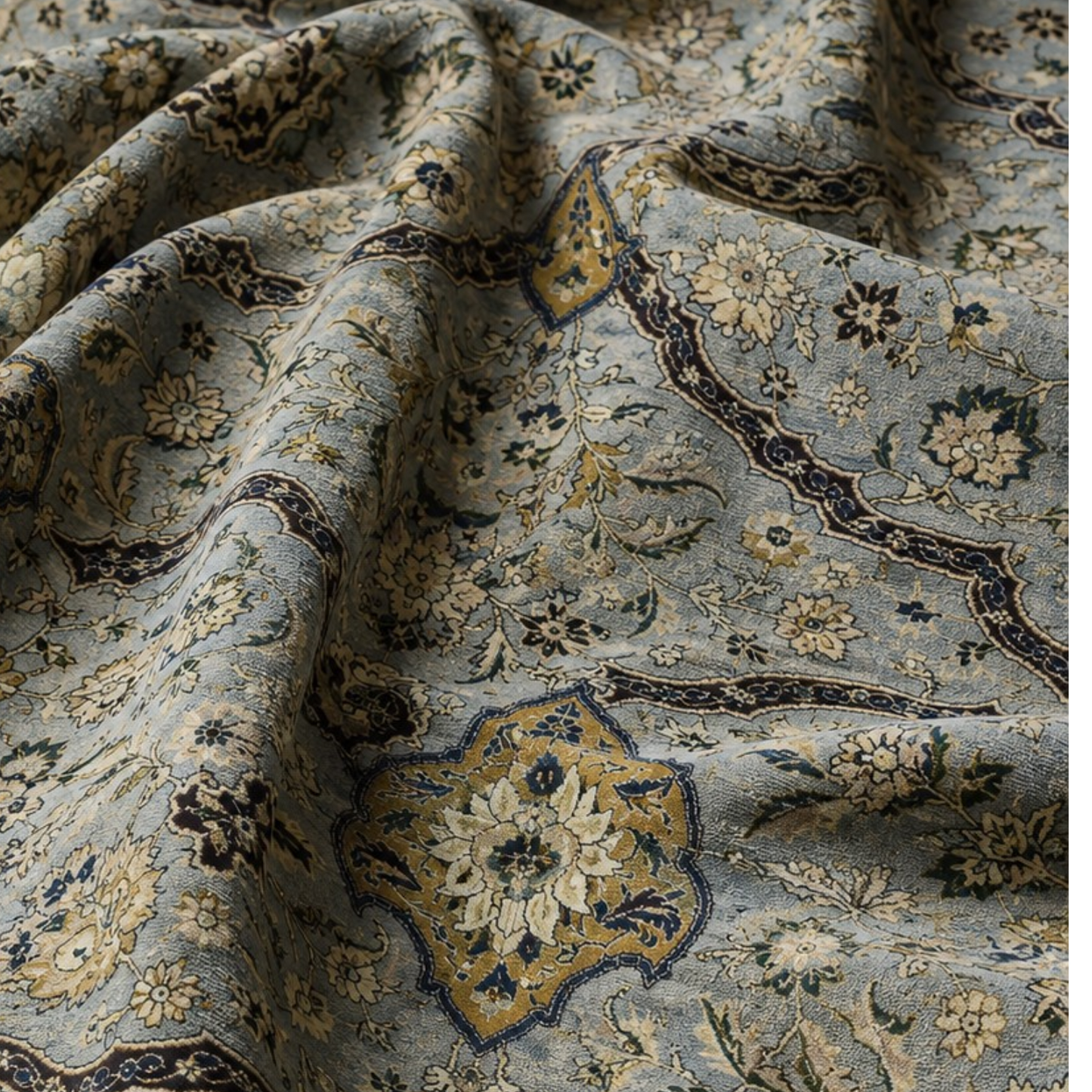 Sapphire-Blue Ogee Velvet Roman Blind