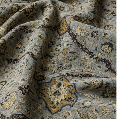 Sapphire-Blue Ogee Velvet Roman Blind