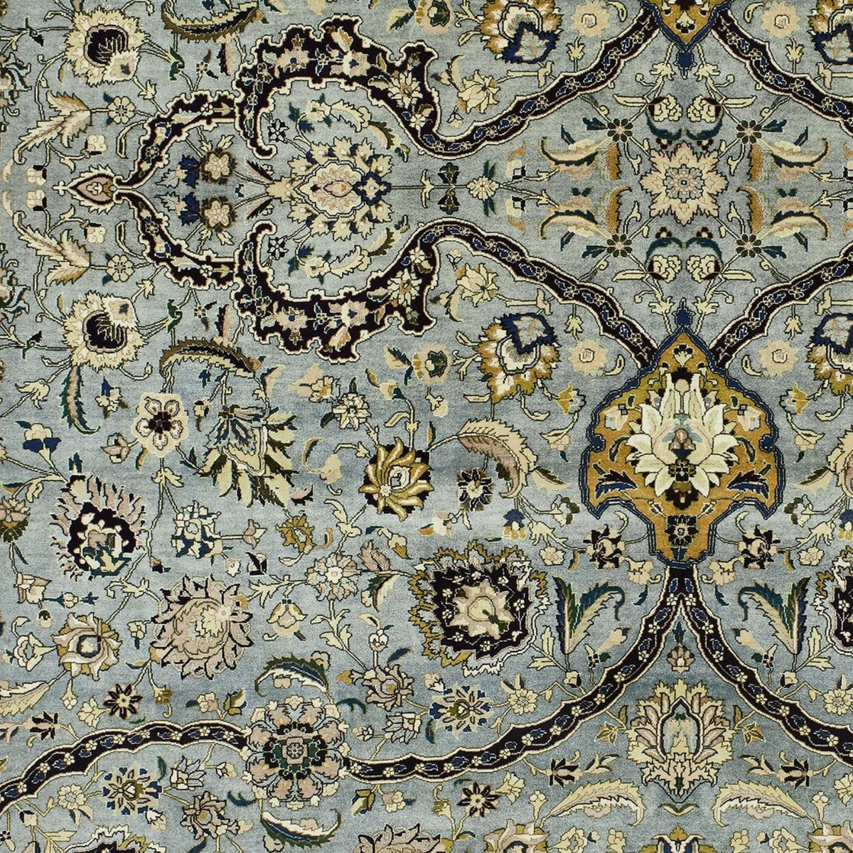 Sapphire-Blue Ogee Velvet Roman Blind