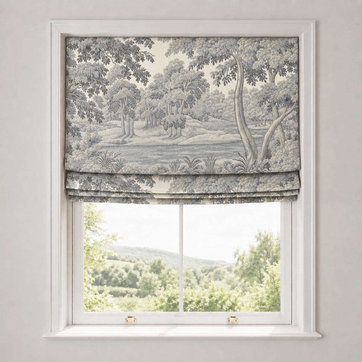 Sage Botanical Cotton-Linen Roman Blind