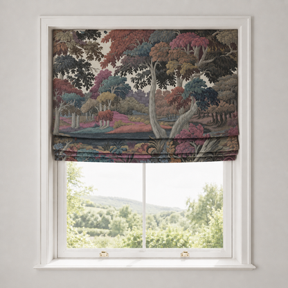 Multicolour Forest Cotton-Linen Roman Blind