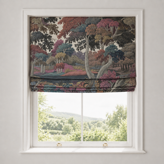 Multicolour Forest Cotton-Linen Roman Blind